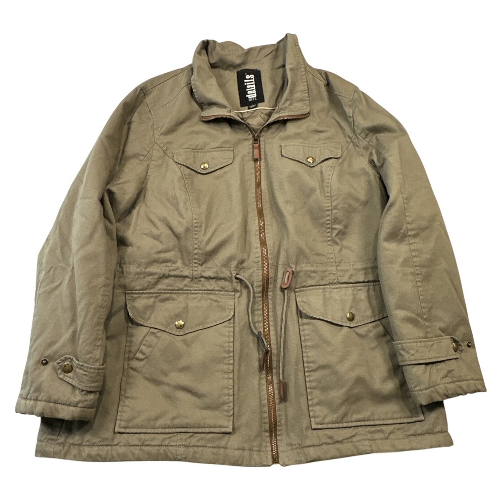 Details Intl Field Jacket Womens XL Khaki Good Utility Quilted Lined‎ Zip